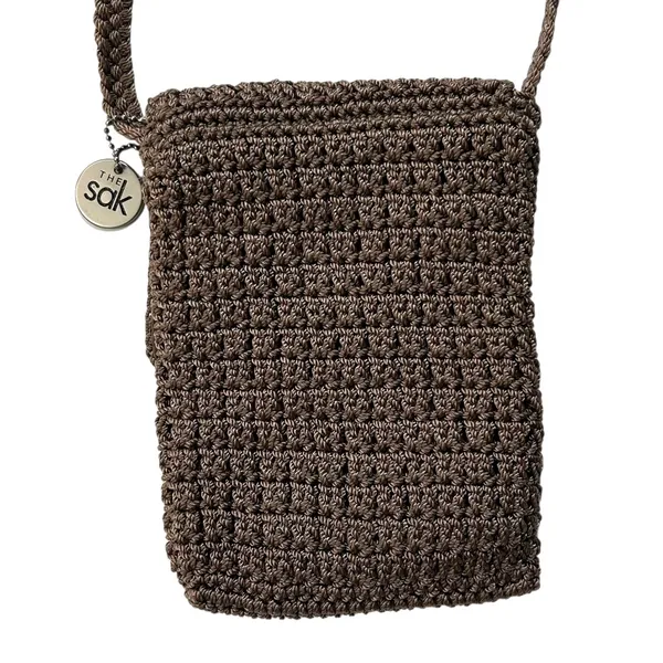 Vintage 90’s The SAK Crochet Bag Y2K Crossbody Shoulder Purse Brown Zip 5.5x7.5 - Image 5