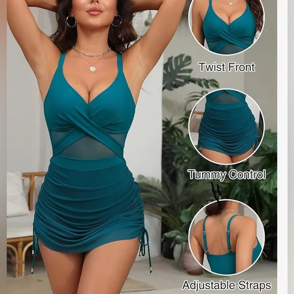 NWT Blooming Jelly Womens 1 Piece Tummy Control Twist Front Swim Dress Swimsuit - Image 9