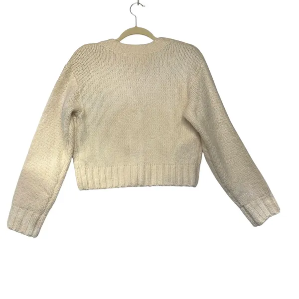 All In Favor Cable Knit Ribbon Cardigan Beige Black Lace Up XS LT21358-001 - Image 6