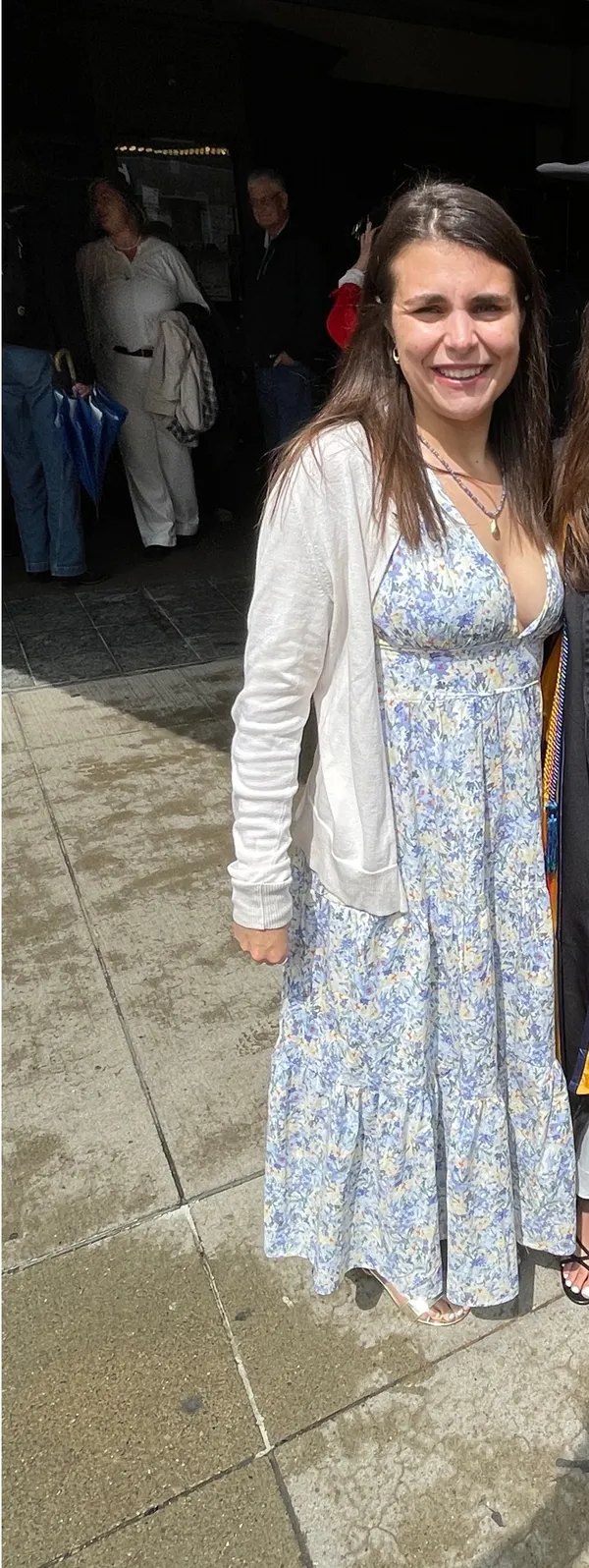 Lulus Blue Floral Tiered Midi Dress - Image 4
