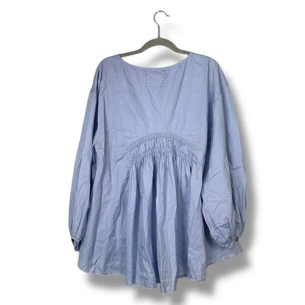 FREE PEOPLE We The Free Smocked Babydoll Tunic Women's‎ Size S Blue - Image 4