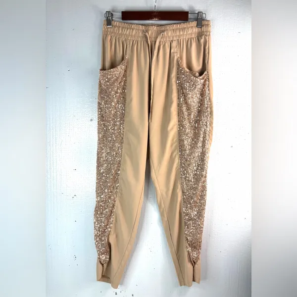 Calista M Sequin Embellished Golden Tan Joggers - Image 10
