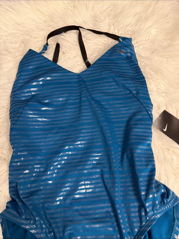 Nike Teal Blue Striped One-Piece Swimsuit size L brand new - Image 2