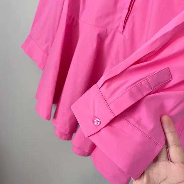 English Factory Peplum Waist Asymmetric Collared Blouse Pink M - Image 4