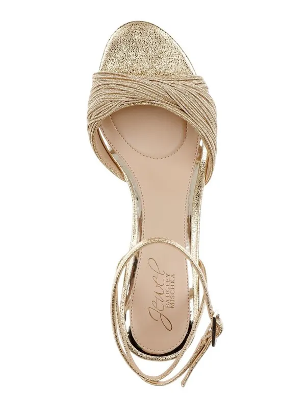 NWT Jewel Badgley Mischka Womens Pretty Block Heel Dress Sandals Gold Textile 8M - Image 4