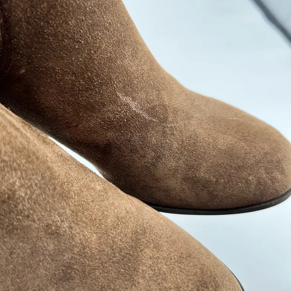 Lucky Brand Gennee brown Suede Wedge Pull On Ankle Booties almond toe Size 8.5 - Image 6