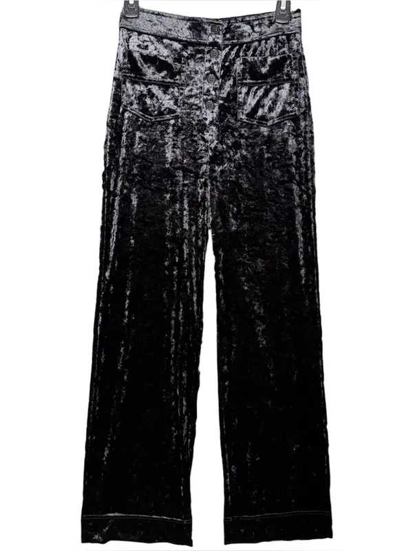 Halara NWT High Waisted Pockets Straight Leg Velvet Casual Pants Black S Retro - Image 2