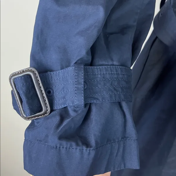 Zara Belted Trench Coat Double Breasted Long Navy Blue Size‎ Small - Image 3