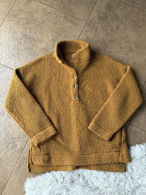 Aerie Tan Sherpa Quarter Snap Pullover Sweater - Image 4