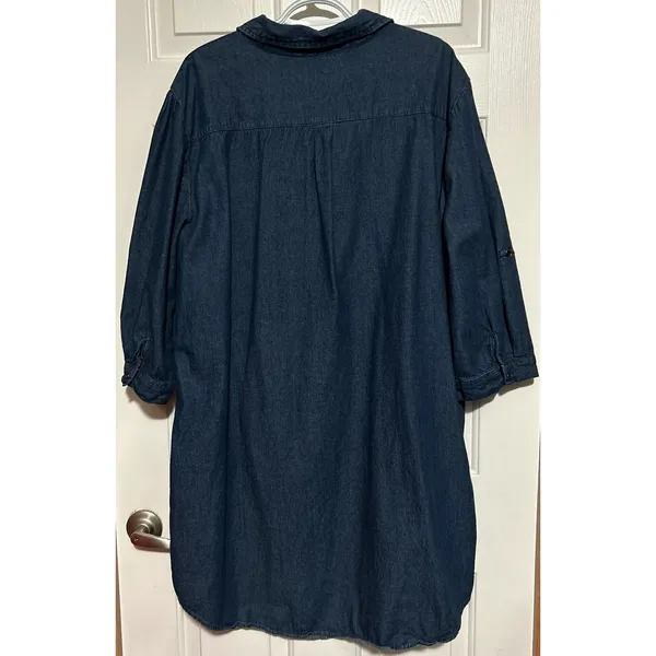 Source Unknown Women's‎ Quarter Sleeve w/ Roll Up Sleeve Blue Jean Dress Size 1X - Image 2