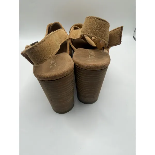 TOMS Monica Honey Suede‎ Platform Wedge Sandals Womens 6.5 Tan Brown Heels - Image 6