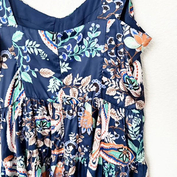 [Lulu's] Positively Adorable Navy Scarf Print Satin Tiered Bustier Romper NWT XL - Image 9
