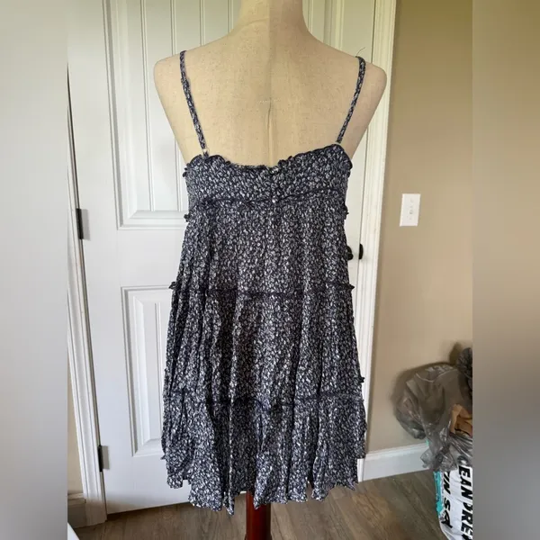 Lulus Navy Blue Floral Tiered Ruffle‎ Spaghetti Strap Mini Dress Size S - Image 2