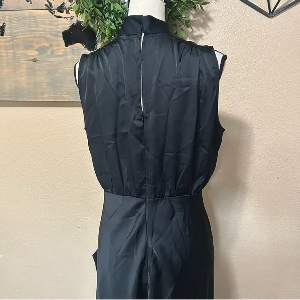 Lulus Classic Elegance Black Satin Sleeveless Mock Neck Maxi Dress - Image 7