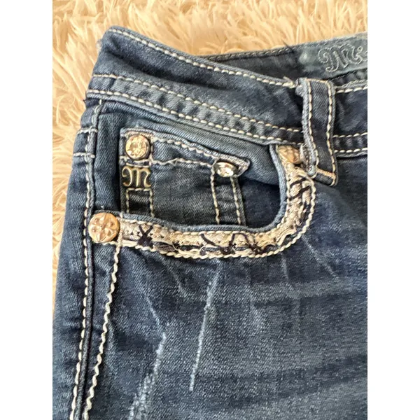 Miss Me‎ Mid Rise Skinny Jeans Embellished Pockets Rhinestones Sequins Size 26 - Image 3