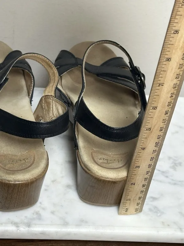 Women’s DANSKO Season Black Full Grain Leather Clog Strappy Sandals Heels Sz 39 - Image 6
