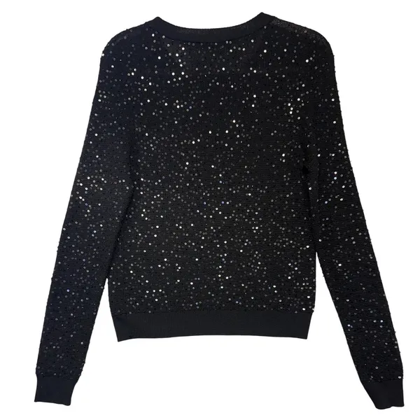 Alice + Olivia‎ Black Sequin Embellished Merino Wool Knit Sweater Party Small - Image 12