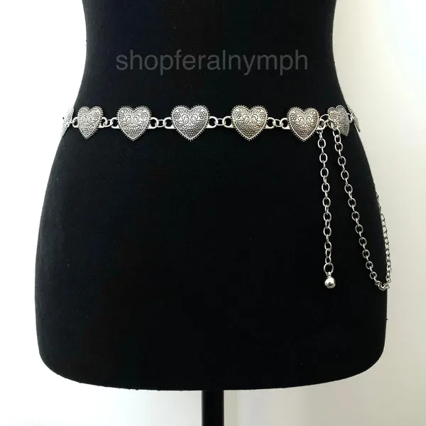 Vintage Y2K Ornate Silver Heart Chain Belt, Fits 13.5–44.5 Inches, X7GA1223 - Image 2