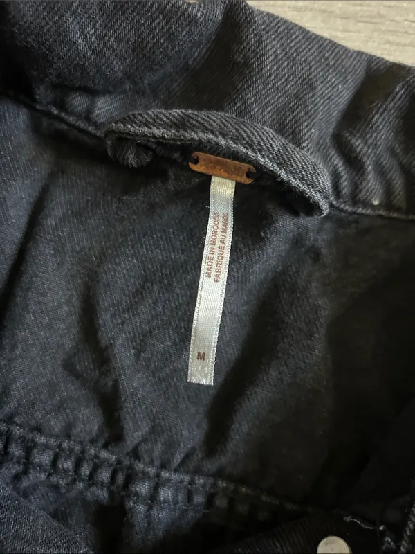 Free People Black Washed Denim Trucker Jacket - Image 2
