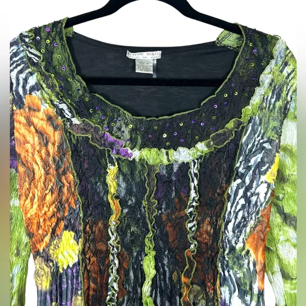 Alberto Makali Y2K Whimsigoth Sheer Moody‎ Witchy Sequin Asymmetric Top Medium - Image 2