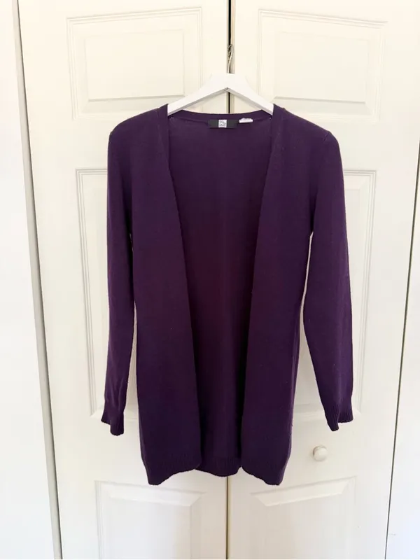 Saks Fifth Avenue Cashmere Cardigan Long Line Purple Sweater Size Large - Image 2