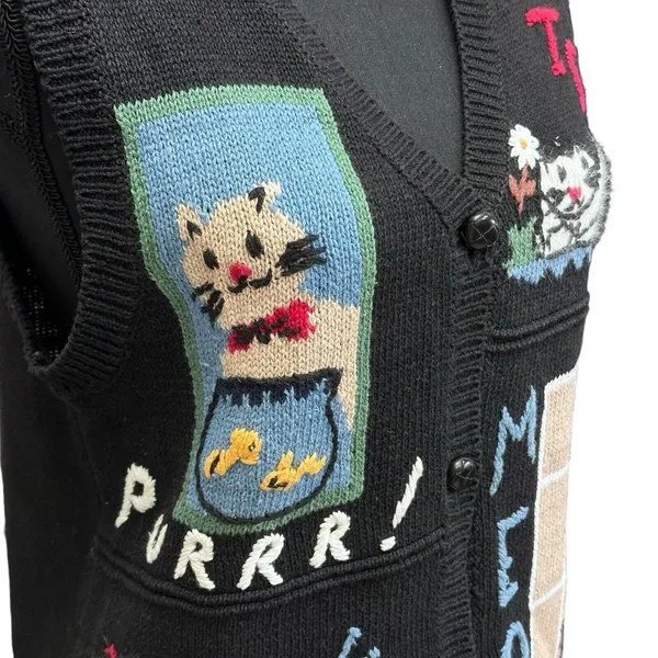 Vintage Cat Sweater Vest Capacity Women's Size Petite Medium ( MP‎ ) - Image 5