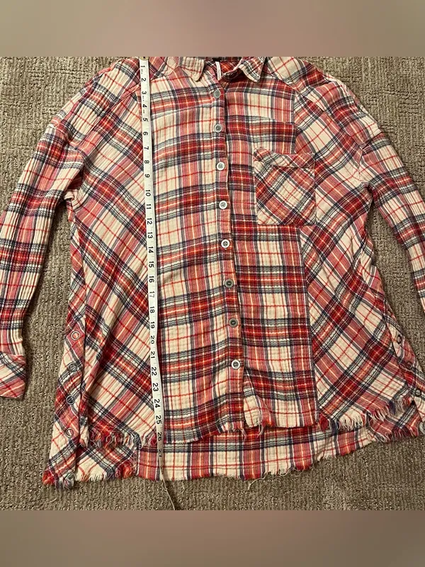Free People Red Plaid Button-Up Shirt Cotton Gauze crinkle - Image 10