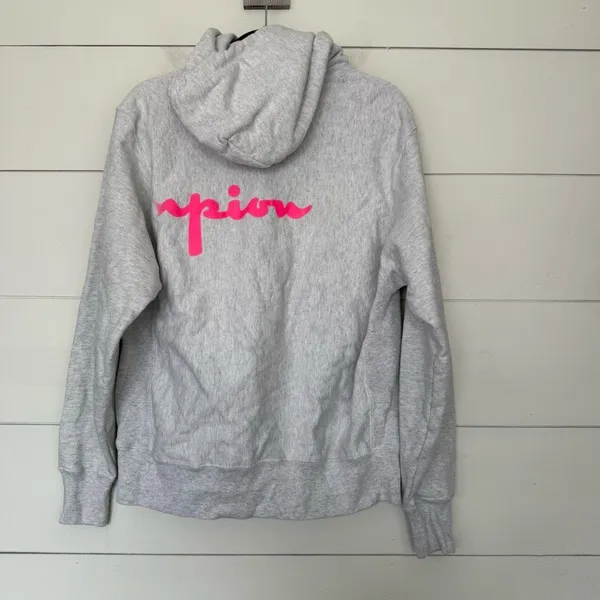 Urban Outfitters Champion Women’s Medium Grey Pink Logo Reverse Weave Hoodie - Image 4