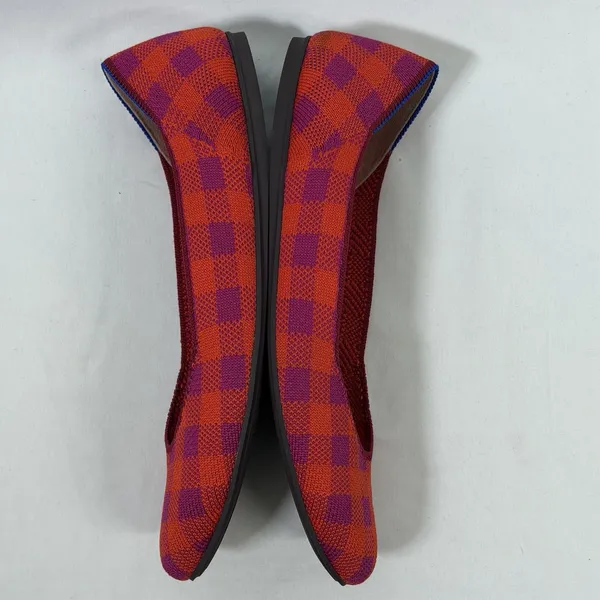 Rothys Size-10 Women Ballet Flat The‎ Square Pomegranate Gingham Orange Plaid - Image 10