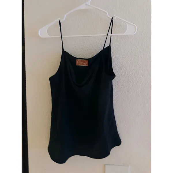 Shelly's Boutique Black Satin Cowl Neck Camisole Spaghetti Strap Tank Top - Image 4