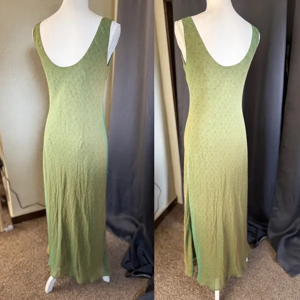 Vintage Tessuto Floral Fairycore Maxi Dress Women Medium Iridescent Green - Image 4
