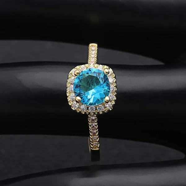 Gold CZ Blue Solitaire Crystal ring - Image 3