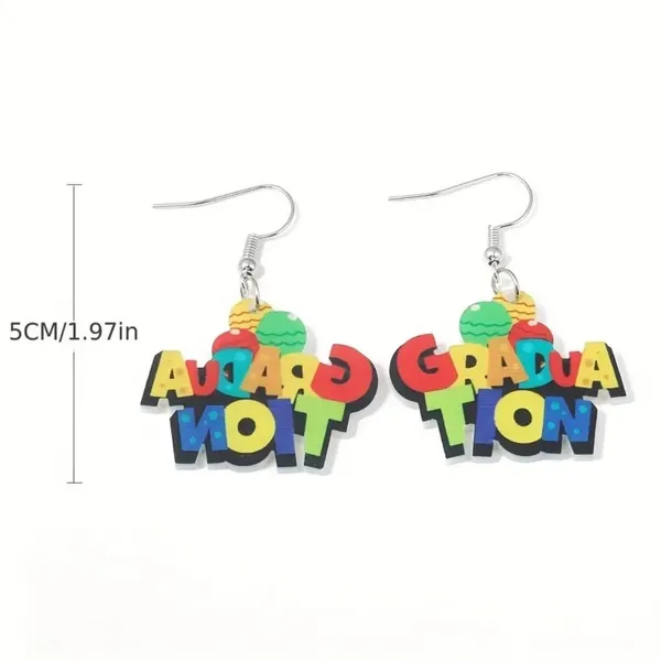 Chic Acrylic Graduation Colorful Letter Design Celebration Earrings - Image 3