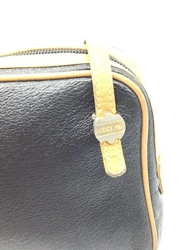 Vintage Gucci Plus Black Coated Leather Crossbody Bag 22" Strap - Image 5