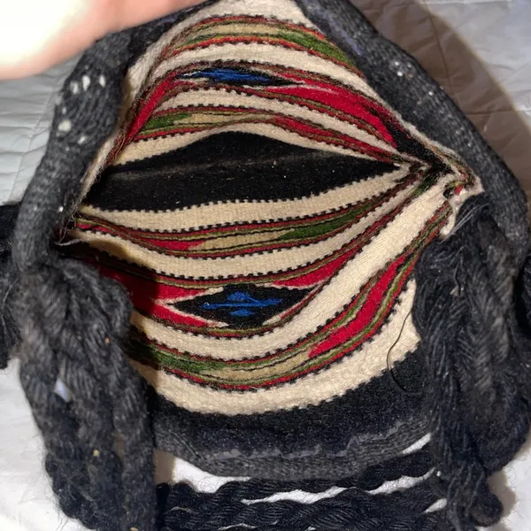 Bohemian Aztec/Native American Black and Multicolor Woven Wool Bag - Image 5