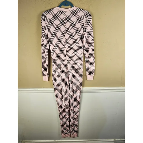 NWT Victoria's Secret Pink Black Plaid Thermal Long John Pajamas‎ Romper XS - Image 2