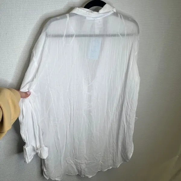 HM White Lace Up Cotton Gauze Shirt Oversized Long Sleeve Top Small NEW - Image 2