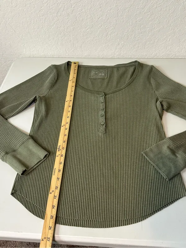 Aerie Essential Henley Layering Long Sleeve Ribbed Cotton Blend T-Shirt Size XL - Image 5