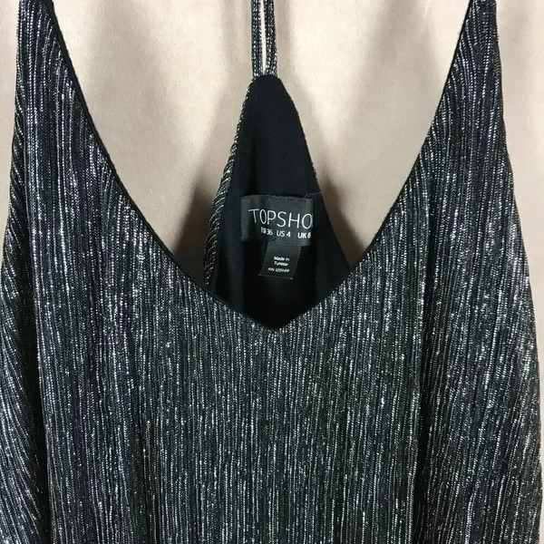 TopShop T-back Silver Metallic Drapey Tank Top Size 4 - Image 5