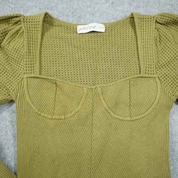 Petal and Pup Olive Green Bustier Knit Top Square Neck Puff Sleeve‎ Size 4 Small - Image 2