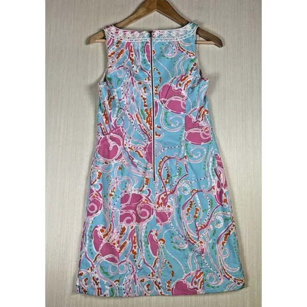 Lilly Pulitzer Blue Pink Abstract Soutache V-Neck Shift Dress Size‎ 0 - Image 8