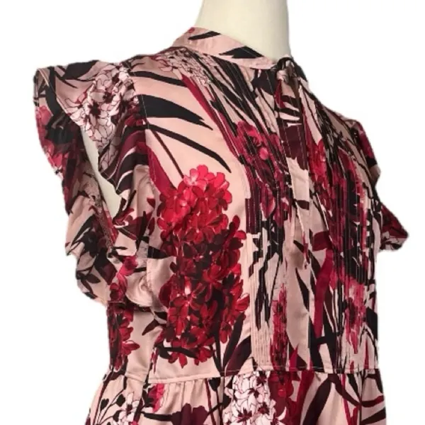 Tommy Hilfiger New Shift Dress Ruffle Tie Neck Pink Red Floral Women’s Size 16 - Image 6