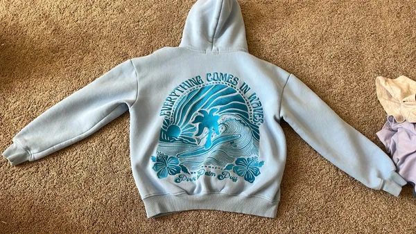 Blue Pink Palm Puff Hoodie - Image 2