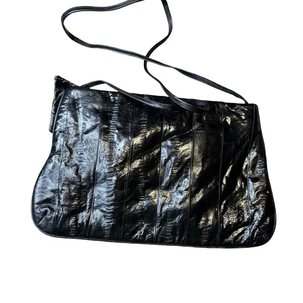 🖤 Vintage Genuine Eel Skin‎ Leather Crossbody Shoulder Bag Black 🖤 - Image 2