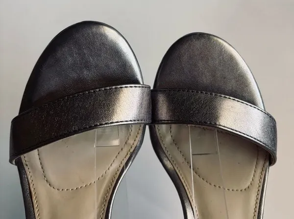 Jones New York Signature Metallic Silver Open Toe Stiletto Ankle Strap Sandals - Image 5