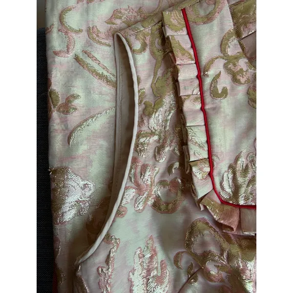 Sandro Paris Metallic Jacquard Mini Dress Size 1 Pink Gold Ruffle - Image 9