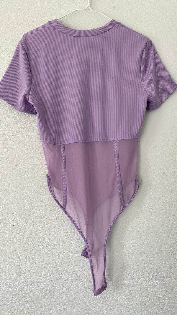 “Corset” Style Rib Mesh Bodysuit Purple Size XL - Image 9