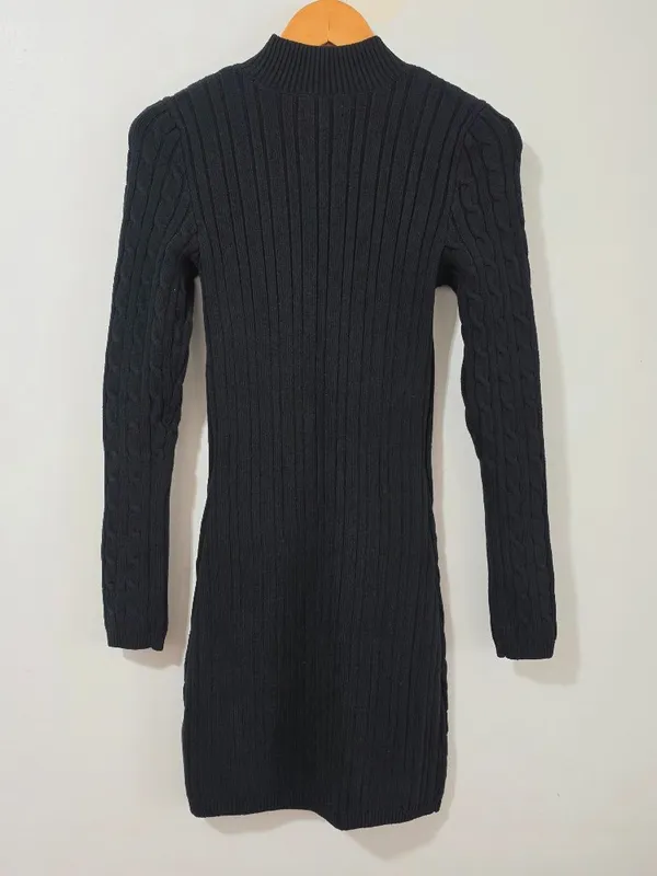 Hollister Cable Knit Long Sleeve Sweater Mini Dress - Black - Women's Size M - Image 6