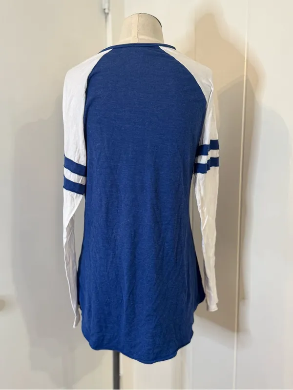 Indianapolis Colts Women's Blue and White Long Sleeve V-Neck Top sz L - Image 2
