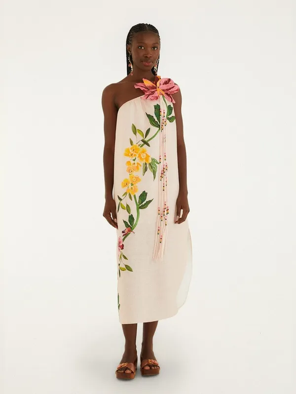 NWT Farm Rio pink garden terrace 3d one-shoulder maxi dress Size Small - Image 6